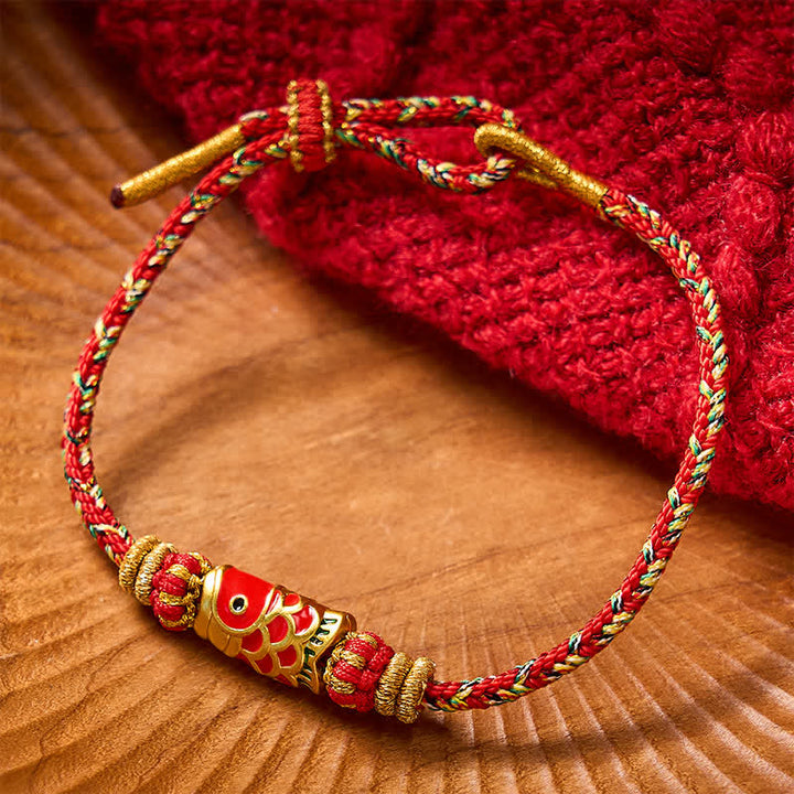 Buddha Stones Handgeweven Armband met koi-vismotief voor geluk - Rood met koi-visaccessoire - image 11