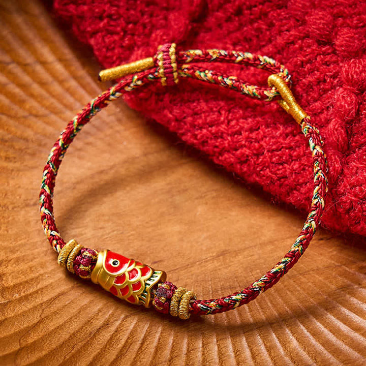 Buddha Stones Handgeweven Armband met koi-vismotief voor geluk - Bordeauxrood met koi-visaccessoire - image 9