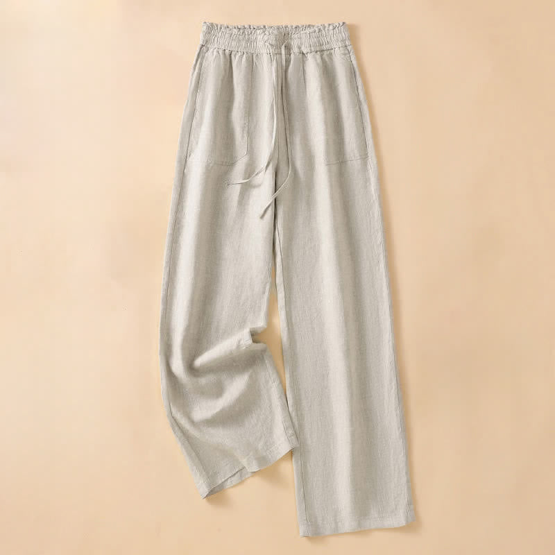 Buddha Stones Zomerse casual minimalistische broek met trekkoord, effen kleur, enkellengte , Enkellengte pijpen, damesbroek met zakken - Beige - US8-10, UK/AU12-14, EU40-42 (2XL) - image 0