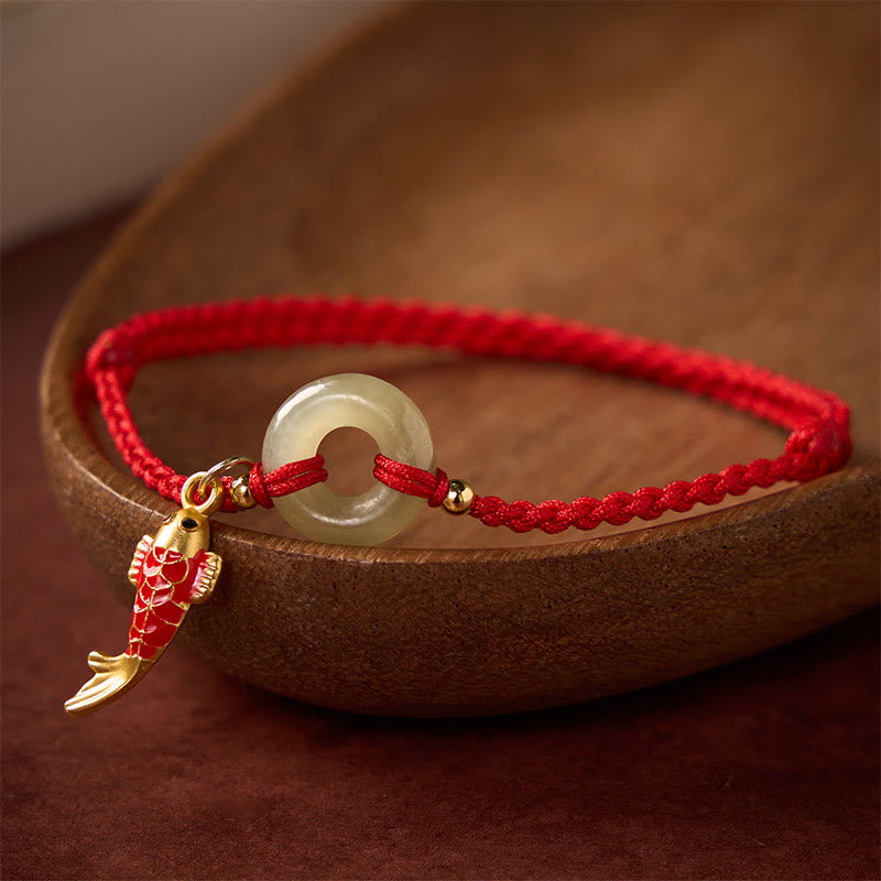 Buddha Stones Koi-vis bedeltje vredesgesp jade rode koord Armband - image 1