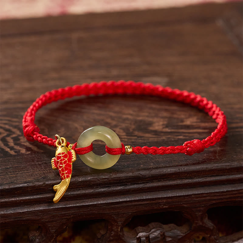 Buddha Stones Koi-vis bedeltje vredesgesp jade rode koord Armband - image 2