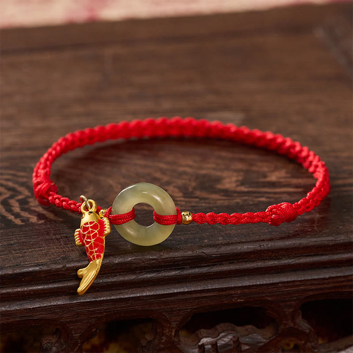 Buddha Stones Koi-vis bedeltje vredesgesp jade rode koord Armband - image 2