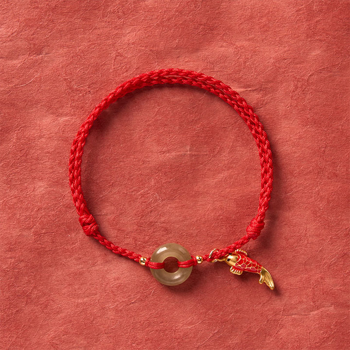 Buddha Stones Koi-vis bedeltje vredesgesp jade rode koord Armband - image 3