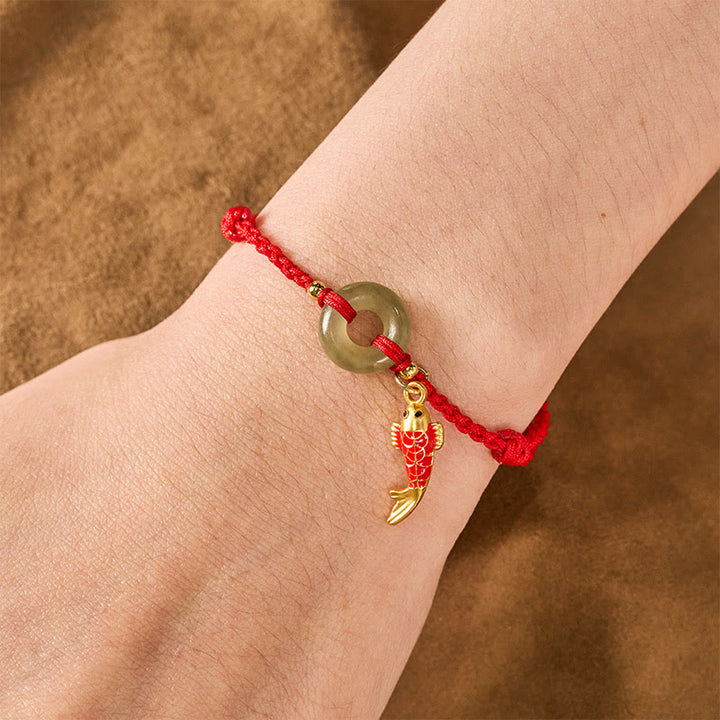 Buddha Stones Koi-vis bedeltje vredesgesp jade rode koord Armband - image 4