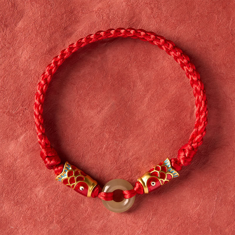 Buddha Stones Hetian Jade Vredesgesp Dubbele Koi Vis Rode Koord Armband - image 3