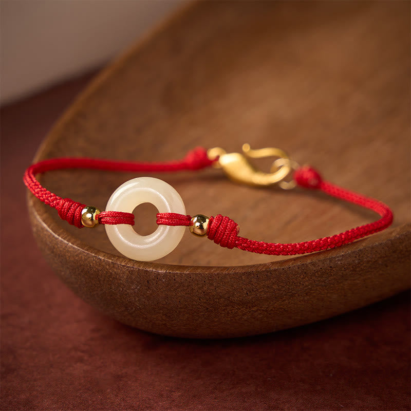 Buddha Stones Hetian Jade Vredesgesp Koi Vis Sluiting Rode Koord Armband - image 2