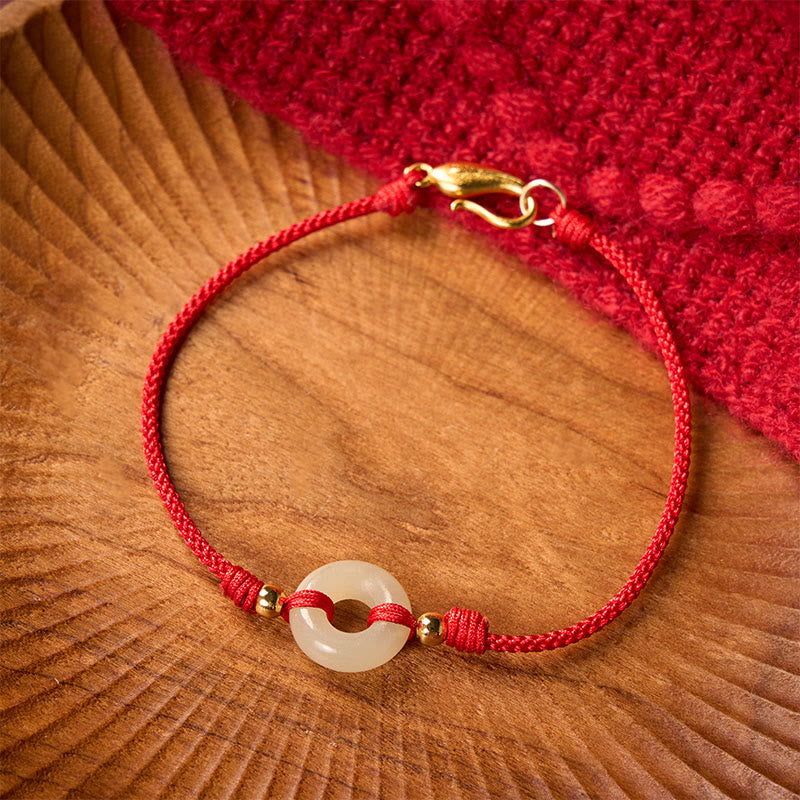 Buddha Stones Hetian Jade Vredesgesp Koi Vis Sluiting Rode Koord Armband - image 1