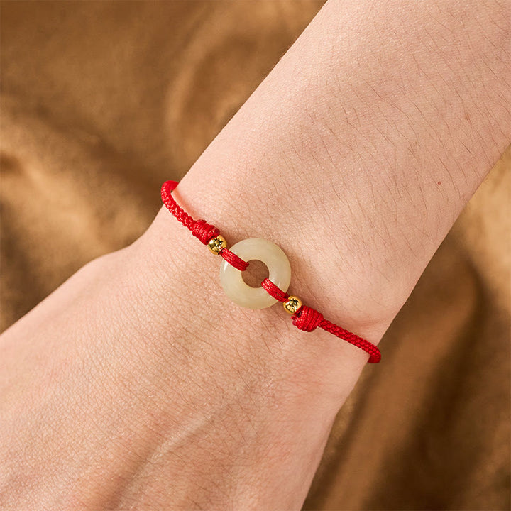 Buddha Stones Hetian Jade Vredesgesp Koi Vis Sluiting Rode Koord Armband - image 4