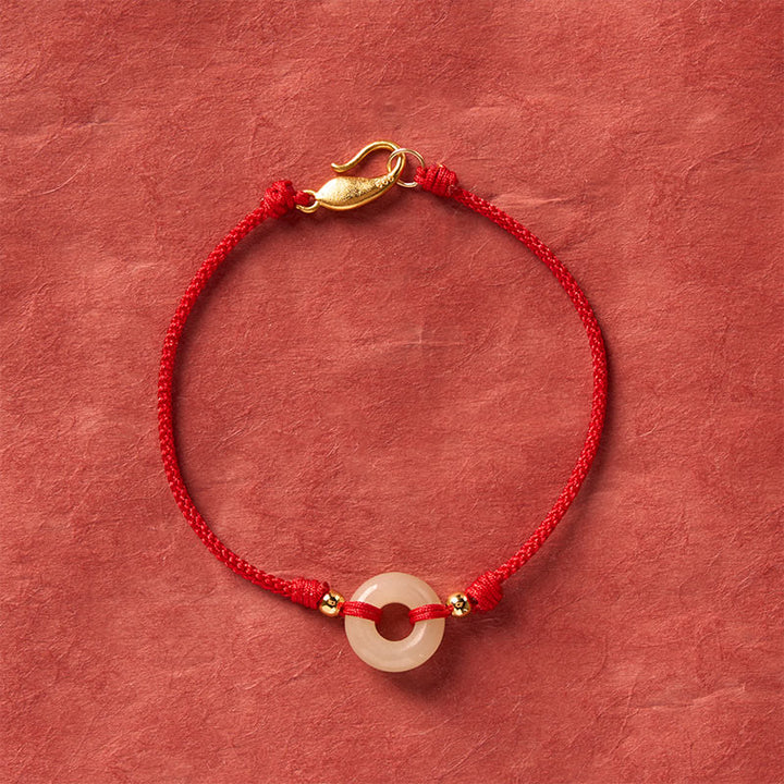 Buddha Stones Hetian Jade Vredesgesp Koi Vis Sluiting Rode Koord Armband - Jade (Polsomtrek 17-18 cm) - image 0