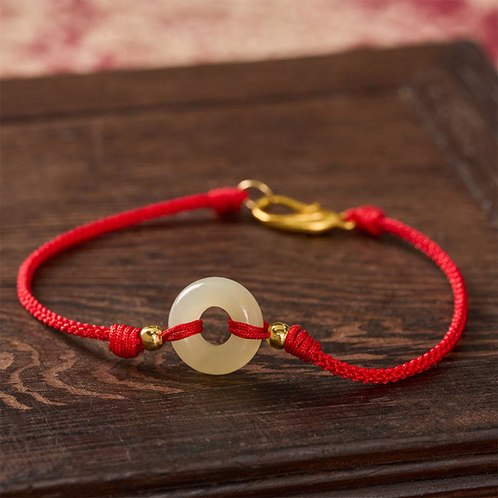 Buddha Stones Hetian Jade Vredesgesp Koi Vis Sluiting Rode Koord Armband - image 3
