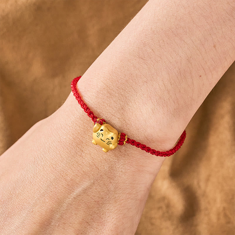 Buddha Stones Rode koord koperen gelukskat Armband - image 4