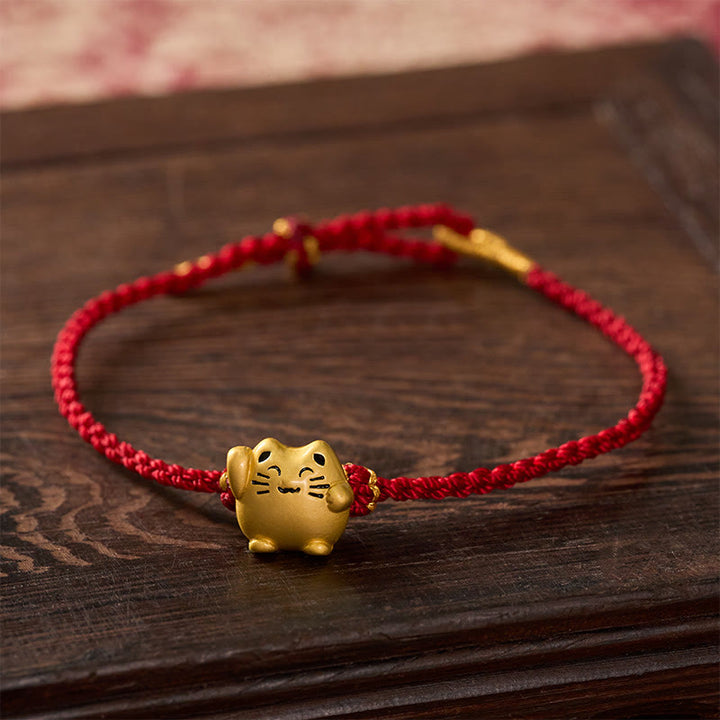 Buddha Stones Rode koord koperen gelukskat Armband - image 2