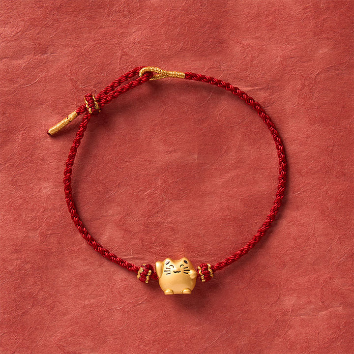Buddha Stones Rode koord koperen gelukskat Armband - image 3