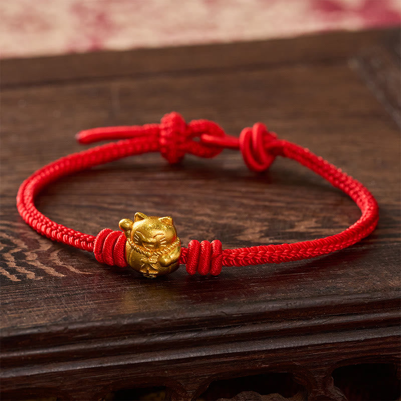 Buddha Stones Handgeweven rode koord koperen gelukskat Armband , verstelbaar - Rood - 6,7–7,5 inch / 17–19 cm - image 9