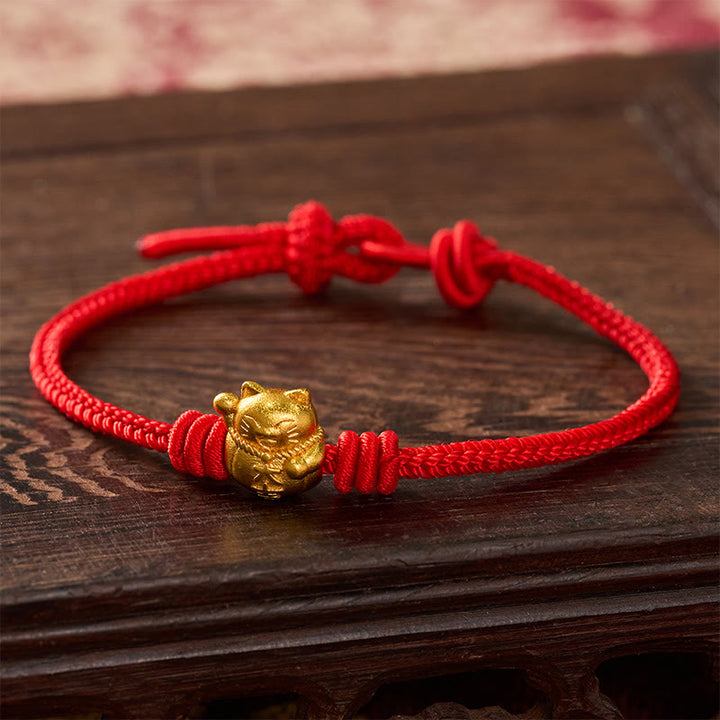 Buddha Stones Handgeweven rode koord koperen gelukskat Armband , verstelbaar - Rood - 6,7–7,5 inch / 17–19 cm - image 9