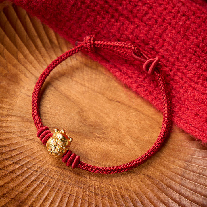 Buddha Stones Handgeweven rode koord koperen gelukskat Armband , verstelbaar - image 2
