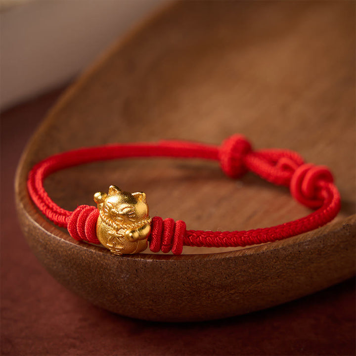 Buddha Stones Handgeweven rode koord koperen gelukskat Armband , verstelbaar - image 10