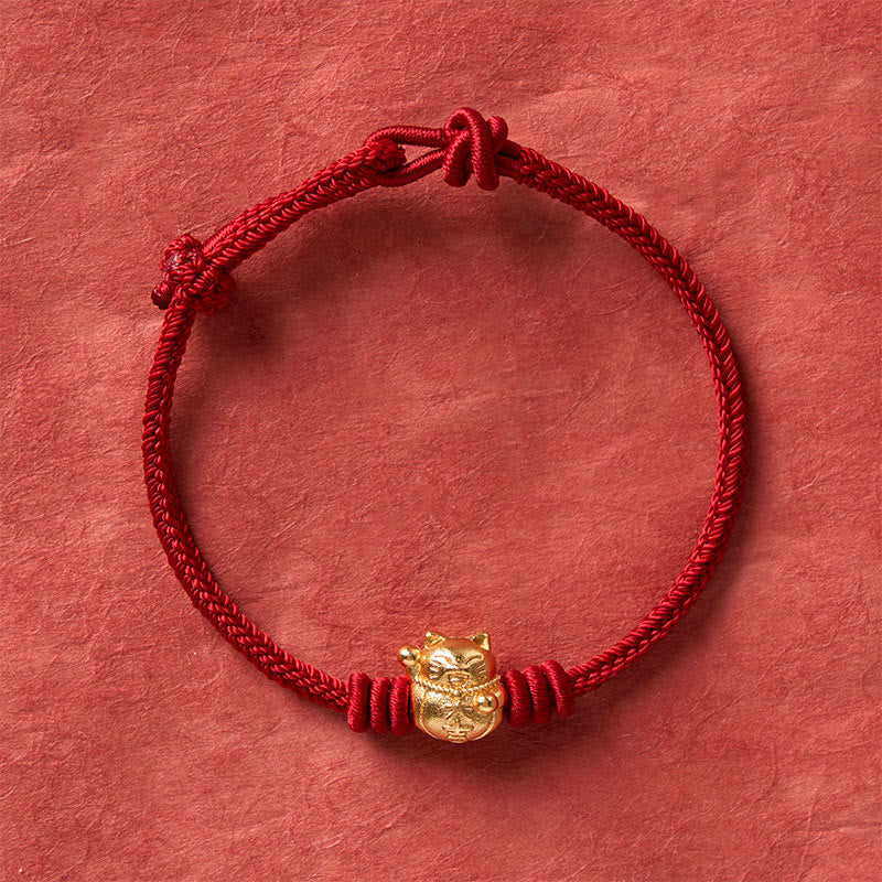 Buddha Stones Handgeweven rode koord koperen gelukskat Armband , verstelbaar - image 3