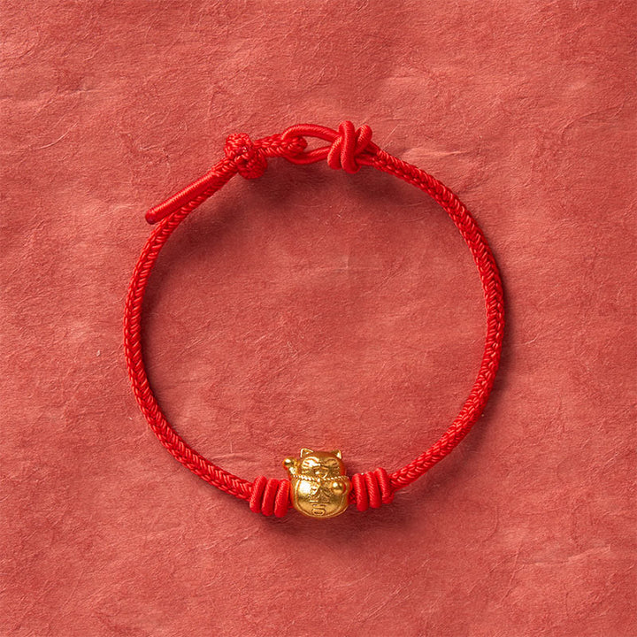 Buddha Stones Handgeweven rode koord koperen gelukskat Armband , verstelbaar - image 12