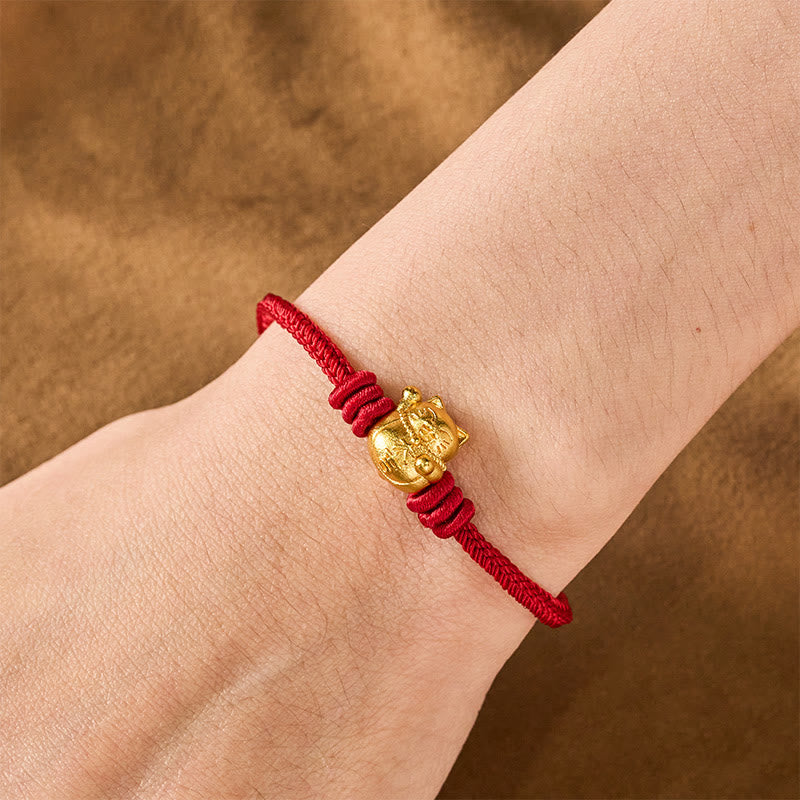 Buddha Stones Handgeweven rode koord koperen gelukskat Armband , verstelbaar - image 4