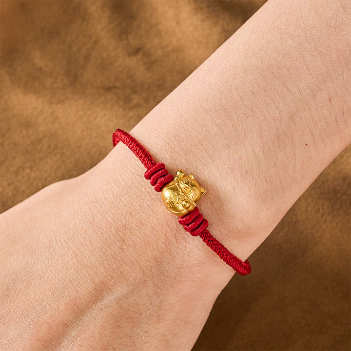 Buddha Stones Handgeweven rode koord koperen gelukskat Armband , verstelbaar - image 4