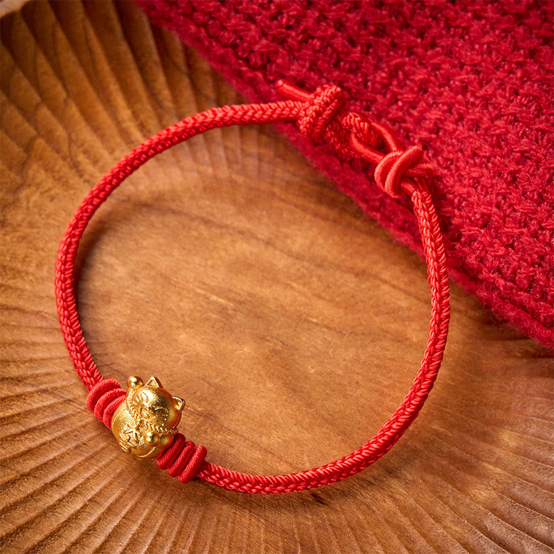 Buddha Stones Handgeweven rode koord koperen gelukskat Armband , verstelbaar - image 11