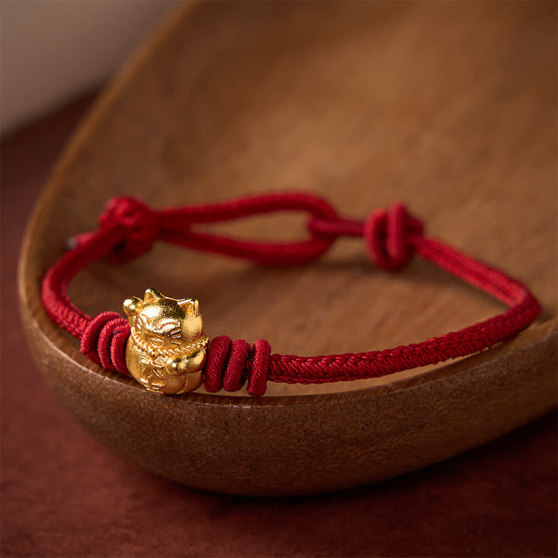 Buddha Stones Handgeweven rode koord koperen gelukskat Armband , verstelbaar - image 1