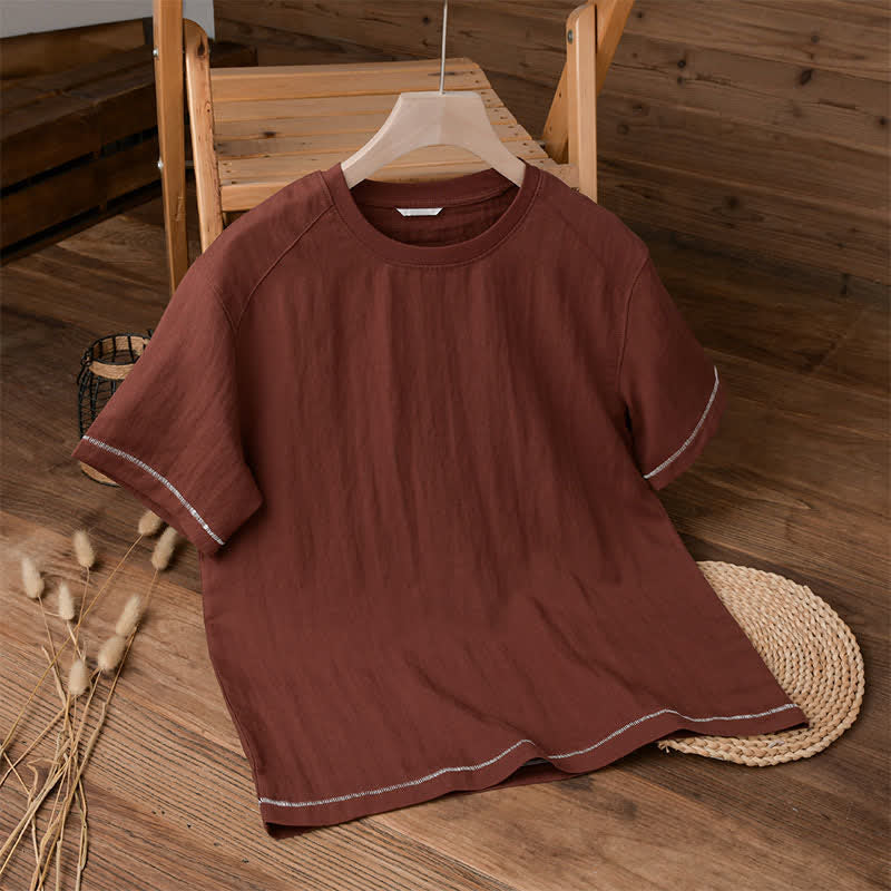 Buddha Stones Zomerse casual vintage gewassen effen heren T-shirts met Korte mouw - Kastanjebruin - US/UK/AU42, EU52 (3XL) - image 0