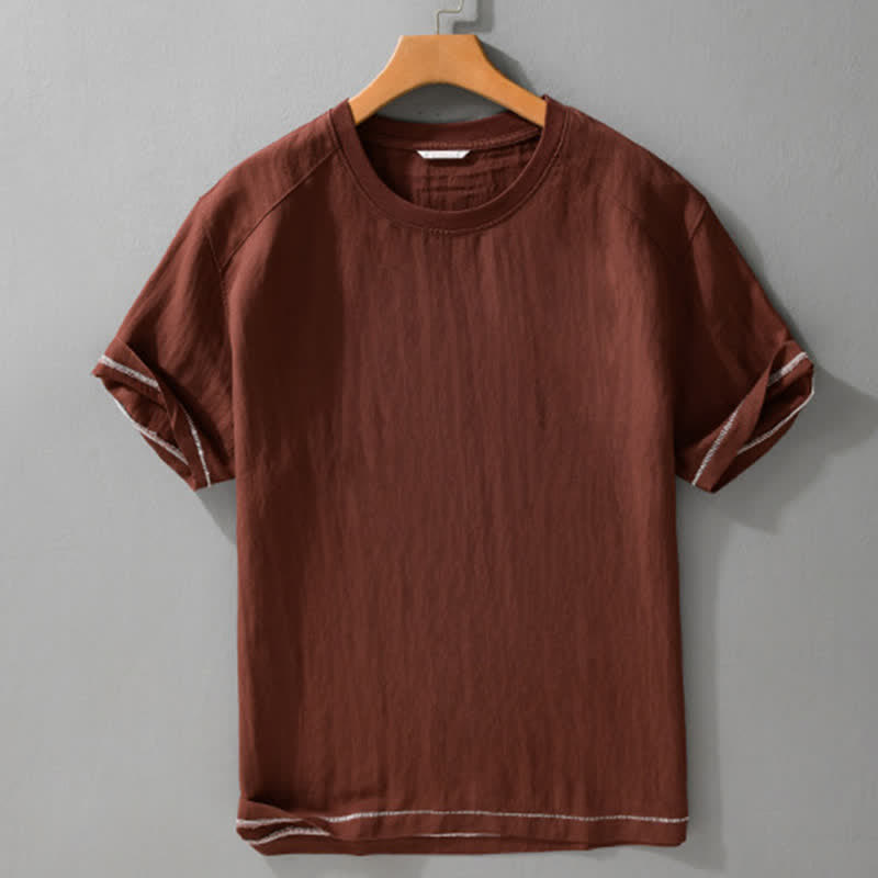 Buddha Stones Zomerse casual vintage gewassen effen heren T-shirts met Korte mouw - image 1