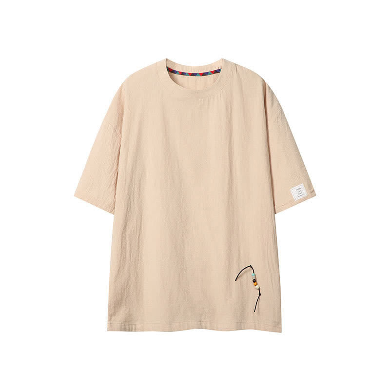 Buddha Stones Zomerse casual boho T-shirts met trekkoord en Korte mouw voor heren - Beige - US/UK/AU46, EU56 (5XL) - image 0