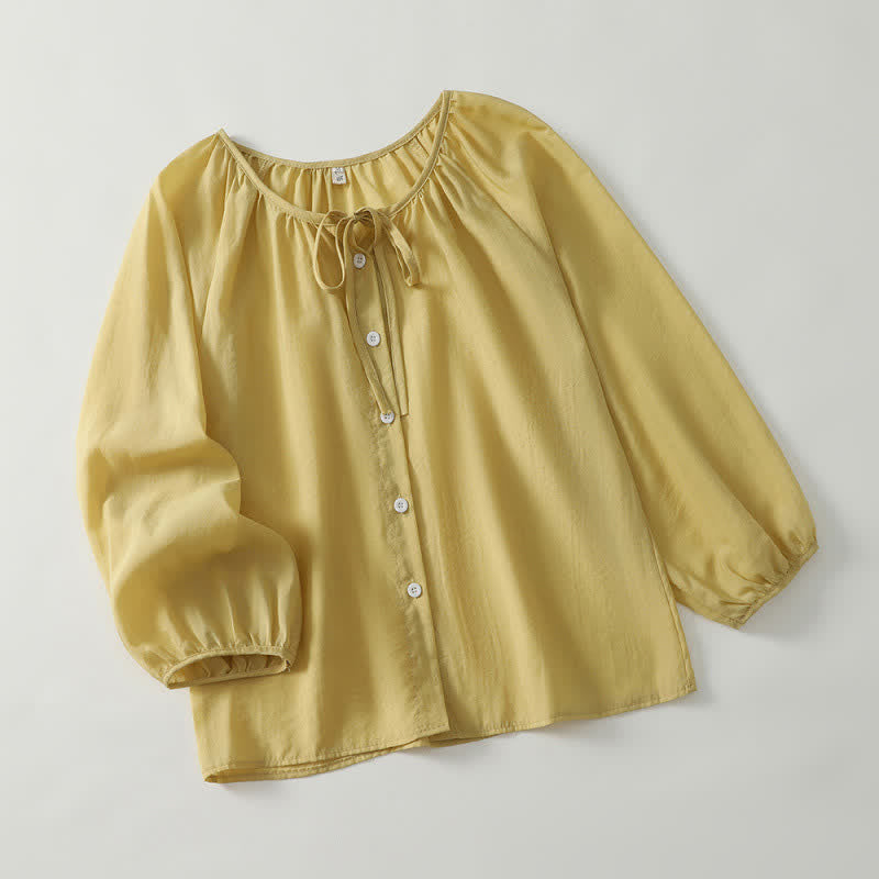 Buddha Stones Casual boho Ronde hals en Lange mouw , effen kleur , voor lente en zomer - image 1