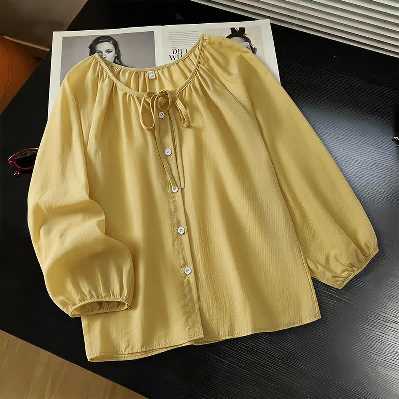 Buddha Stones Casual boho Ronde hals en Lange mouw , effen kleur , voor lente en zomer - Donker kaki - US8-10, UK/AU12-14, EU40-42 (2XL) - image 0