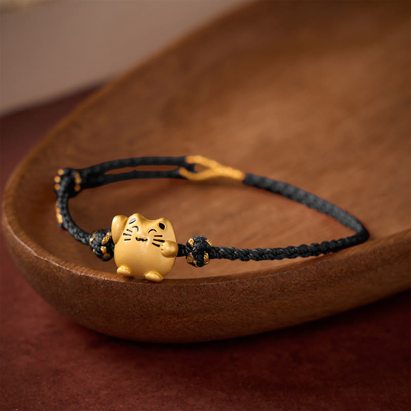 Buddha Stones Rode koord koperen gelukskat Armband - Zwart (Polsomtrek 14-18 cm) - image 12