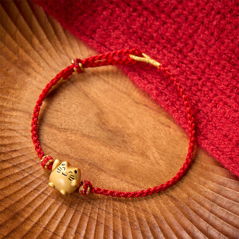 Buddha Stones Rode koord koperen gelukskat Armband - image 10