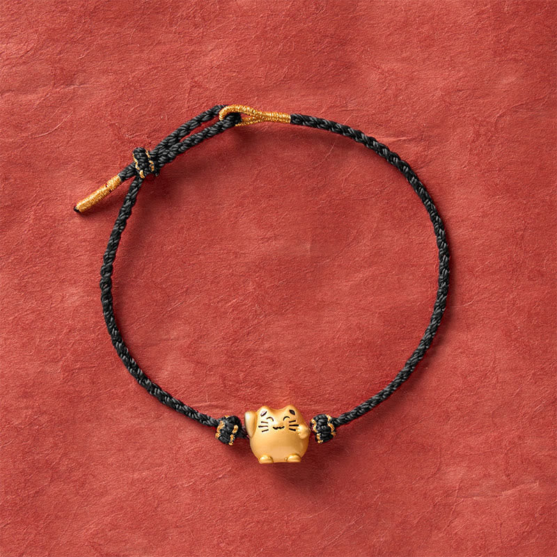Buddha Stones Rode koord koperen gelukskat Armband - image 14
