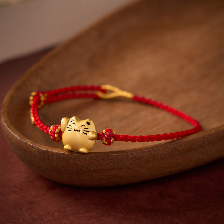 Buddha Stones Rode koord koperen gelukskat Armband - Rood (Polsomtrek 14-18 cm) - image 9