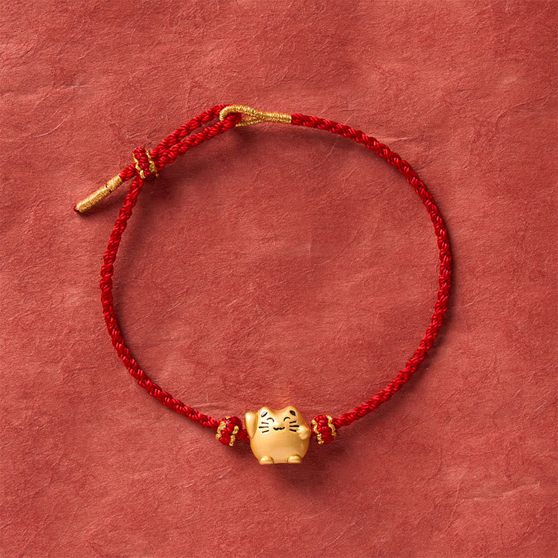 Buddha Stones Rode koord koperen gelukskat Armband - image 11