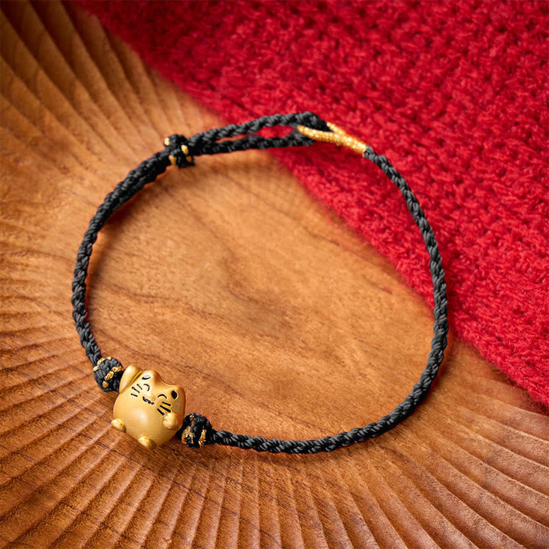 Buddha Stones Rode koord koperen gelukskat Armband - image 13