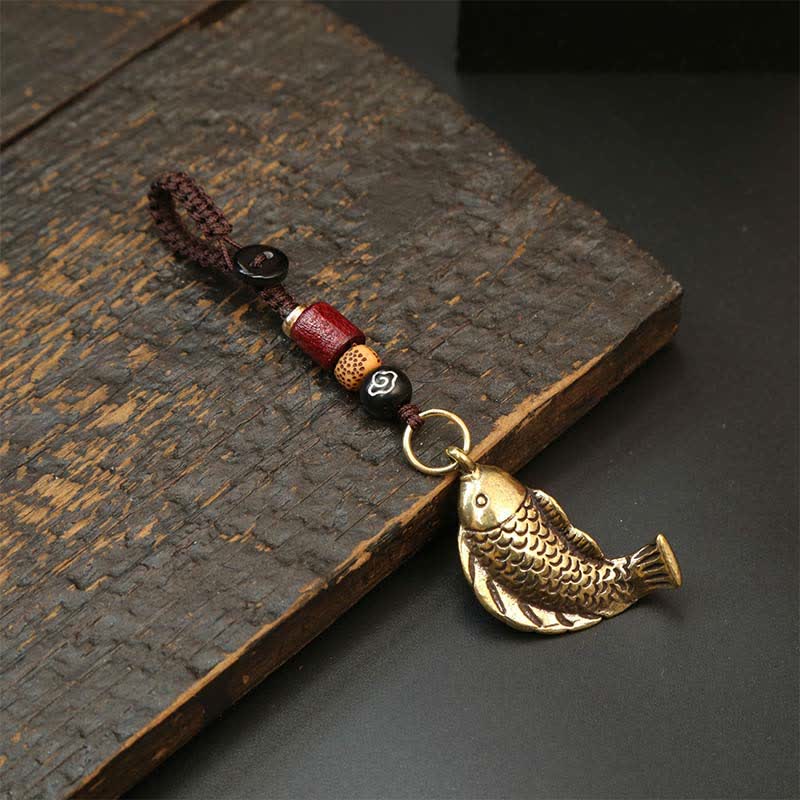 Buddha Stones Messing Koi Vis Kalebas Vijf Keizer Munten Rijkdom Gevlochten Sleutelhangers - Wolkentouw - image 1