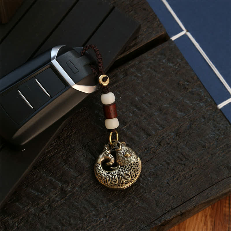 Buddha Stones Messing Koi Vis Succes Gevlochten Ronde Sleutelhangers - image 3