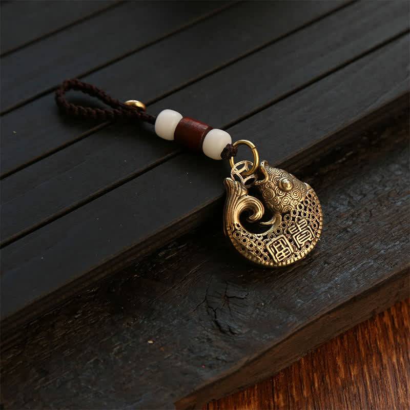 Buddha Stones Messing Koi Vis Succes Gevlochten Ronde Sleutelhangers - image 1