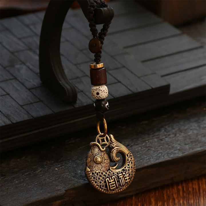Buddha Stones Messing Koi Vis Succes Gevlochten Ronde Sleutelhangers - Gelukbrengend Wolkentouw - image 10