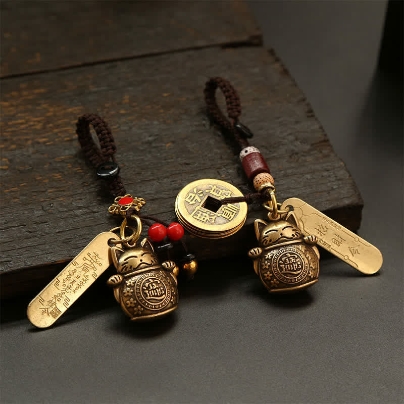 Buddha Stones Messing gelukskat Chinese munt rijkdom Sleutelhangers - image 12