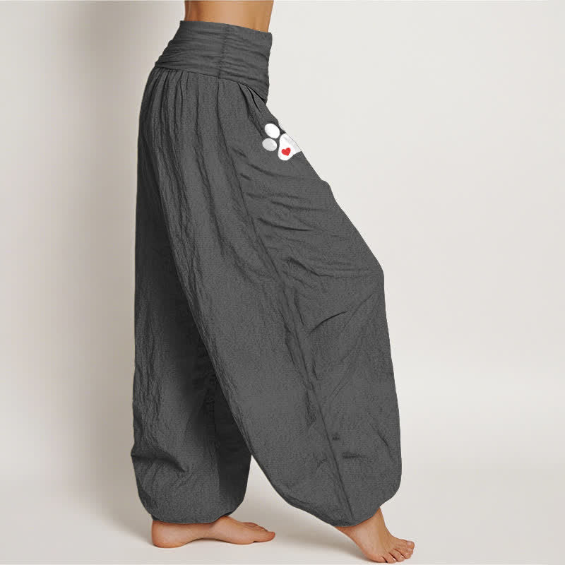 Buddha Stones Witte damesharembroek van puur 100% Cotton met pootafdrukpatroon en elastische Taille . - image 6