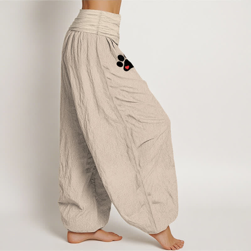 Buddha Stones Witte damesharembroek van puur 100% Cotton met pootafdrukpatroon en elastische Taille . - image 15