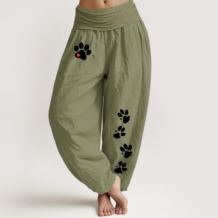 Buddha Stones Witte damesharembroek van puur 100% Cotton met pootafdrukpatroon en elastische Taille . - Olijfgroen - US16, UK/AU20, EU48 (3XL) - image 8