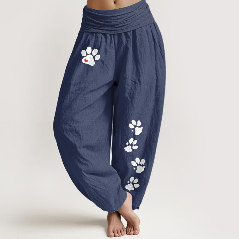 Buddha Stones Witte damesharembroek van puur 100% Cotton met pootafdrukpatroon en elastische Taille . - Donker leisteenblauw - US16, UK/AU20, EU48 (3XL) - image 11