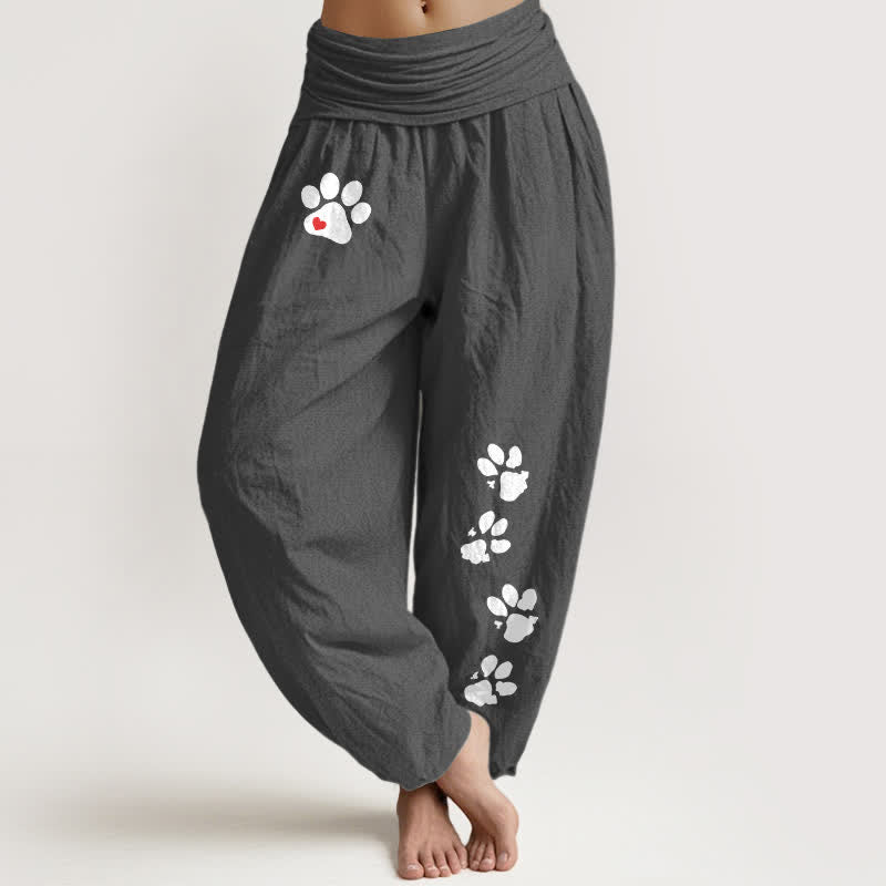Buddha Stones Witte damesharembroek van puur 100% Cotton met pootafdrukpatroon en elastische Taille . - Donkergrijs - US16, UK/AU20, EU48 (3XL) - image 5
