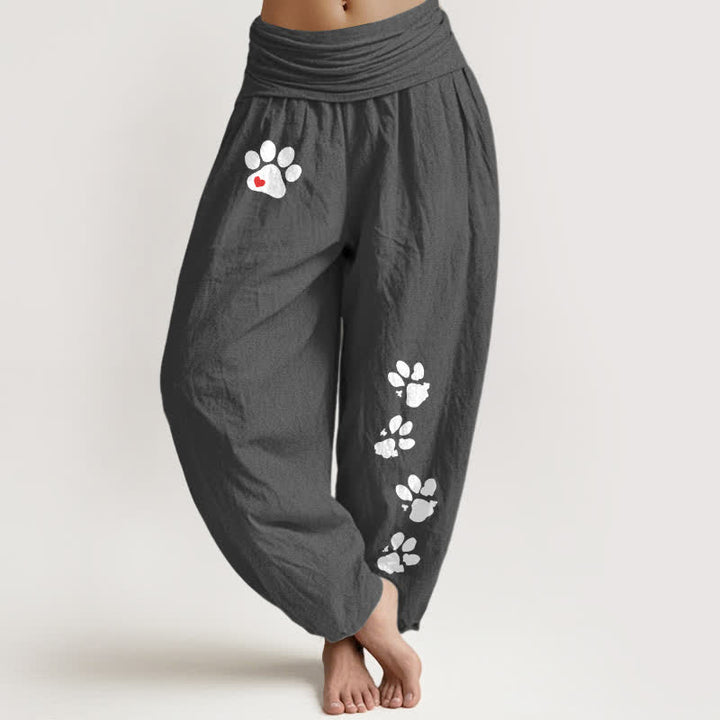 Buddha Stones Witte damesharembroek van puur 100% Cotton met pootafdrukpatroon en elastische Taille . - Donkergrijs - US16, UK/AU20, EU48 (3XL) - image 5