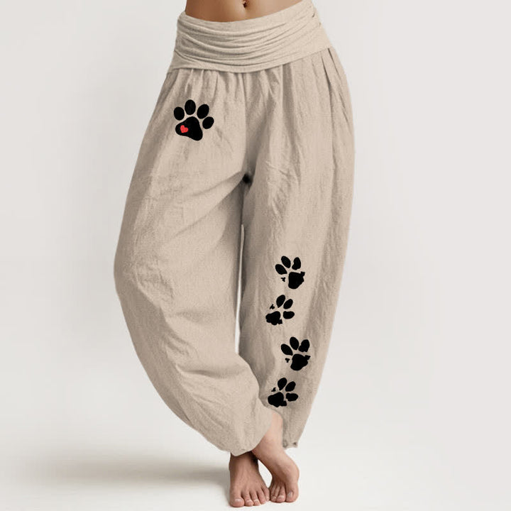 Buddha Stones Witte damesharembroek van puur 100% Cotton met pootafdrukpatroon en elastische Taille . - Bruinen - US16, UK/AU20, EU48 (3XL) - image 14